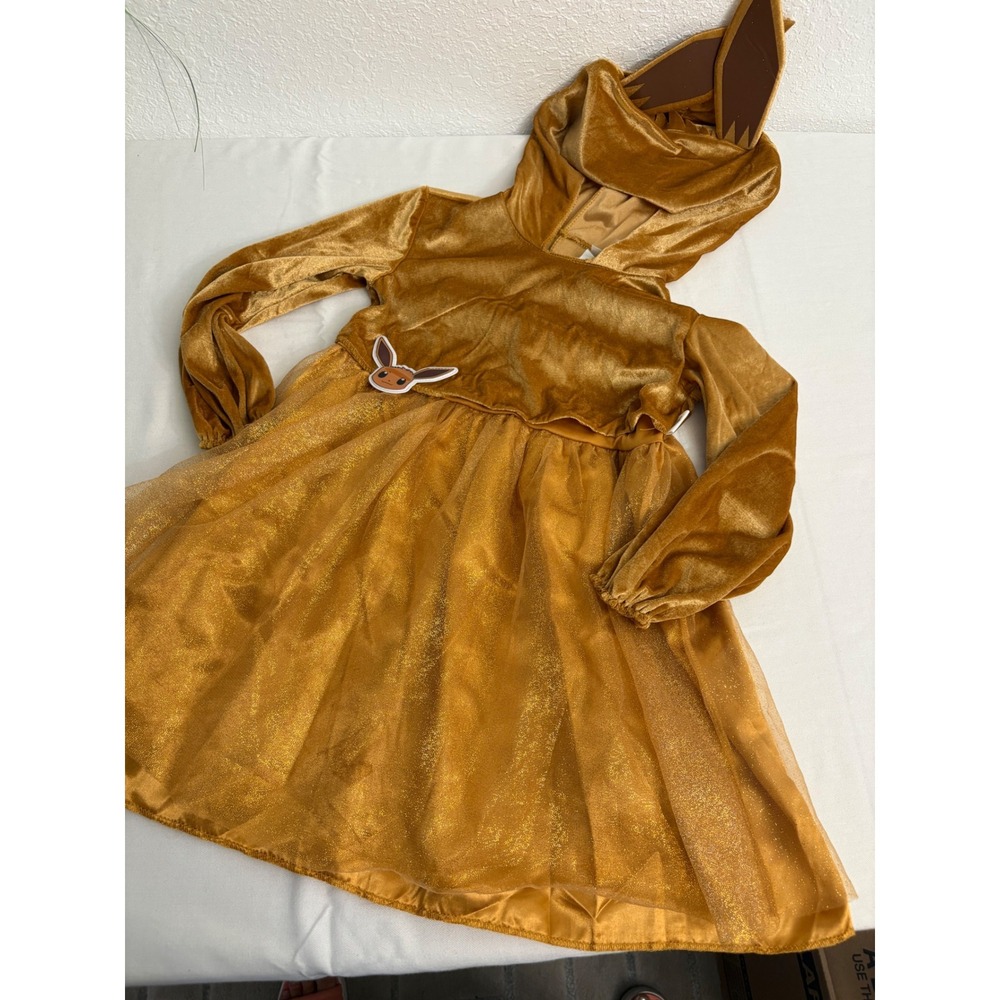 Kids Pokemon Eevee Costume Dress Hooded Velour Sparkle‎ Tulle Size Small 4-6)